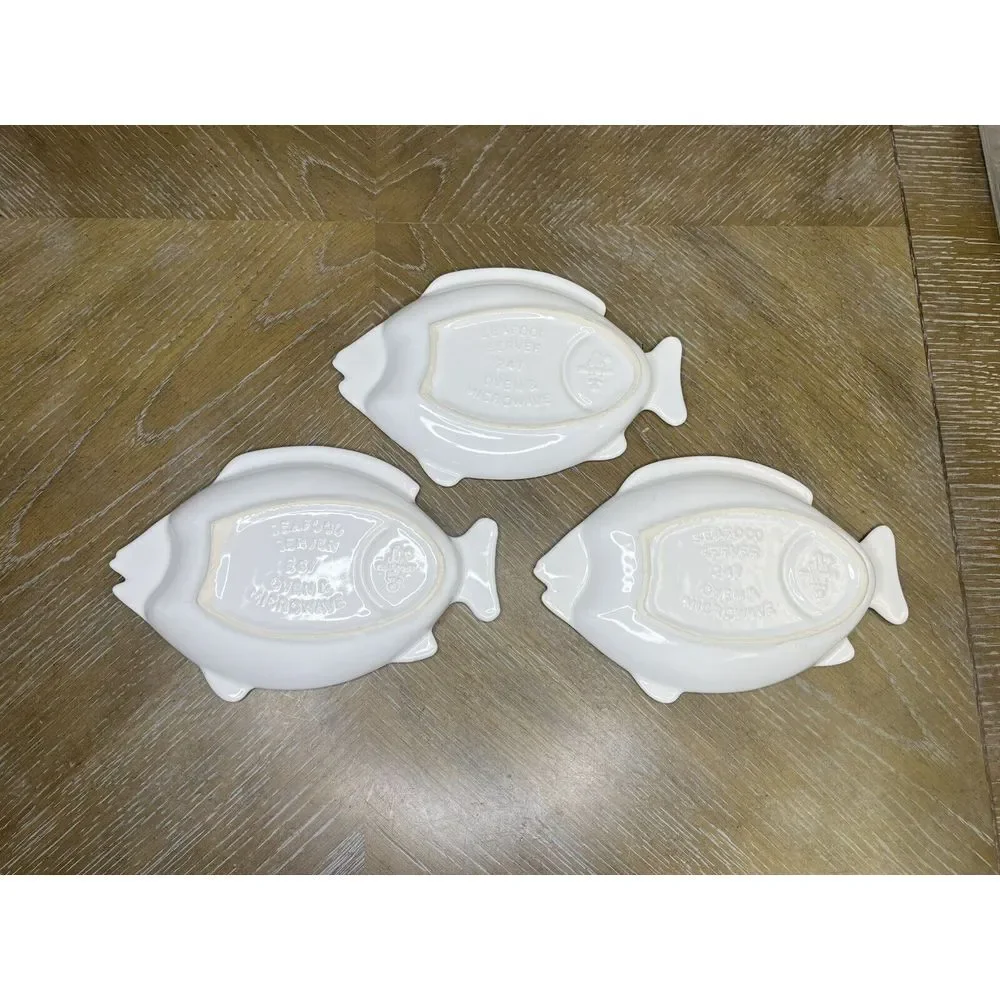 3x Vintage Pfaltzgraff Hearth Seafood Cocktail Server Plate White 247‎ Fish Dish